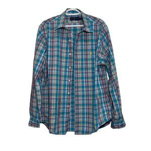 Men's Ralph Lauren Button-Down Shirt, Full Sleeves, XL, Blue, Plaid
